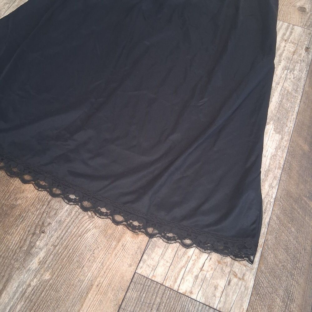 VNTG Deena USA Made Black Satin Lace Trim Half Slip Skirt L Fairy Grunge Boudoir - Picture 9 of 12